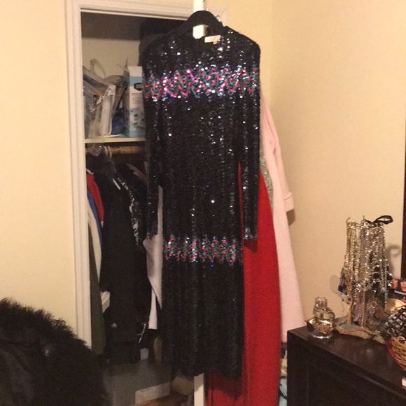 Black, teal pink sequin dress in size 8 - Picture 2 of 6